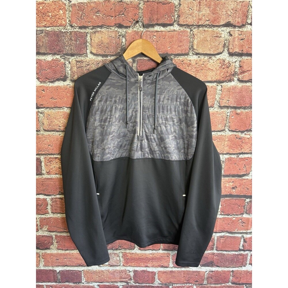 Peter Millar Hyperlight Weld Navy Hybrid Half-Zip Hoodie Jacket Camo Large Logo